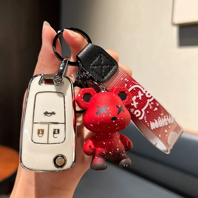 Chuangku Cruze Sail Car – Car key bag - chevrolet-b-old-single-shell-white-red-violent-bear-pendant