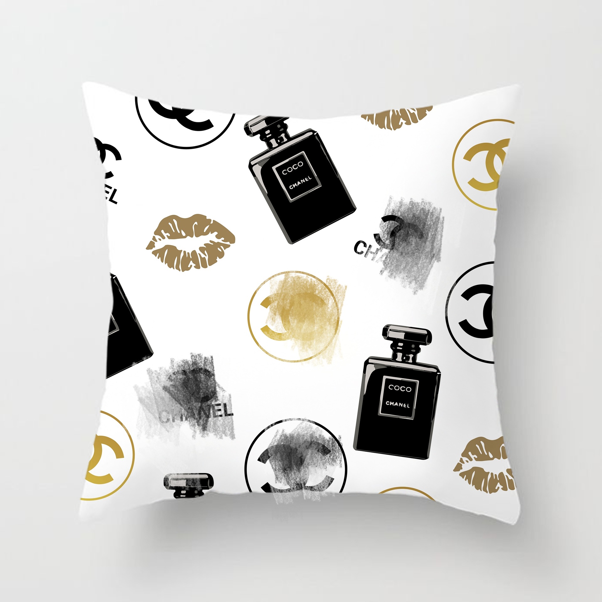 Cross-border AliExpress logo de marca europea y americana logo estilo de lujo ligero estilo cuadrado moda sala de estar sofá funda de almohada de felpa corta