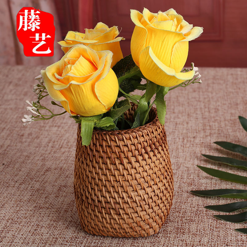 Ceremonia del té de ratán Juego de seis caballeros, portalápices, tubo de té, té, accesorios de juego de té de kung fu