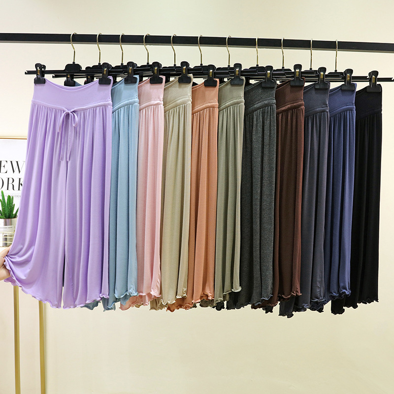Summer New Sweet Ruffled Edge Cropped Wide-Leg Pants Modal Plus-Size Loose Casual Pants with Drawstring Summer New Sweet Ruffled Edge Cropped Wide-Leg Pants Modal Plus-Size Loose Casual Pants with Drawstring