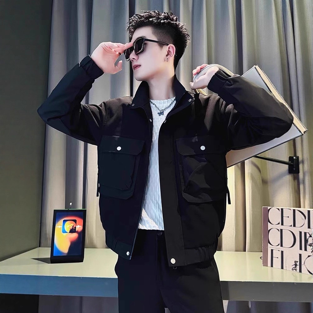 Short Standing Collar Jacket For Men's Spring And Autumn Workwear, Casual Jacket, Men's Jacket_voghion.com