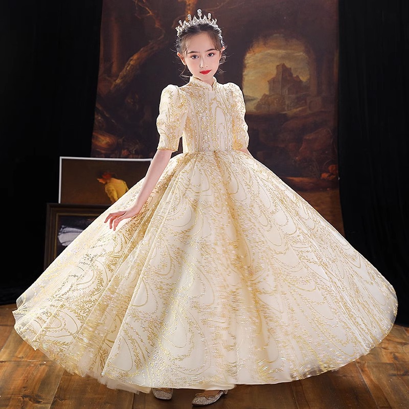 女童鋼琴演奏晚禮服生日公主裙花童婚禮兒童主持人高端走秀演出服