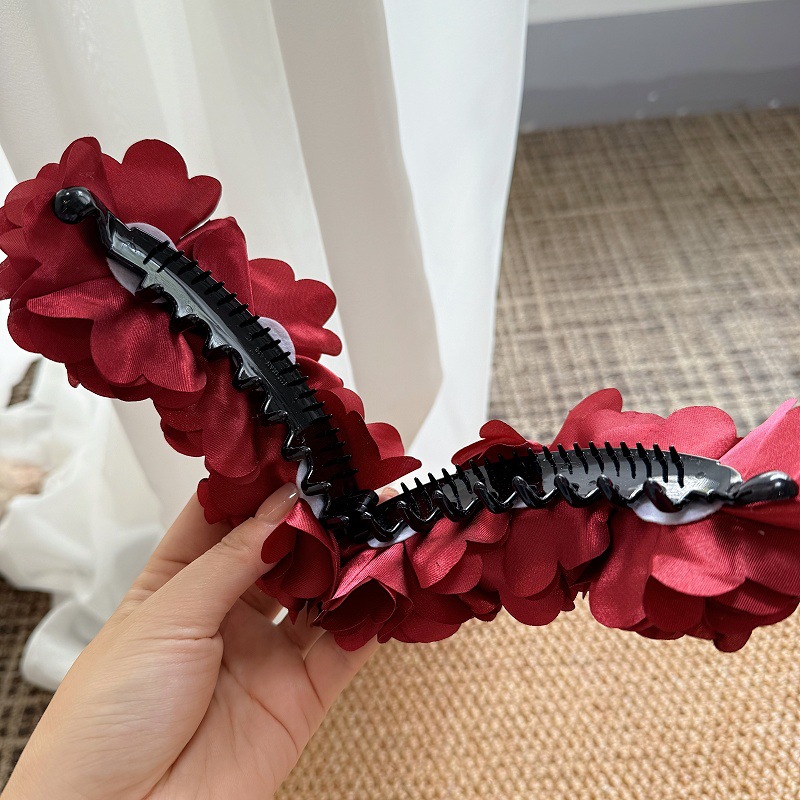 Vintage stijl wijnrode bloem haarclip elegante boho haarspeld_voghion.com
