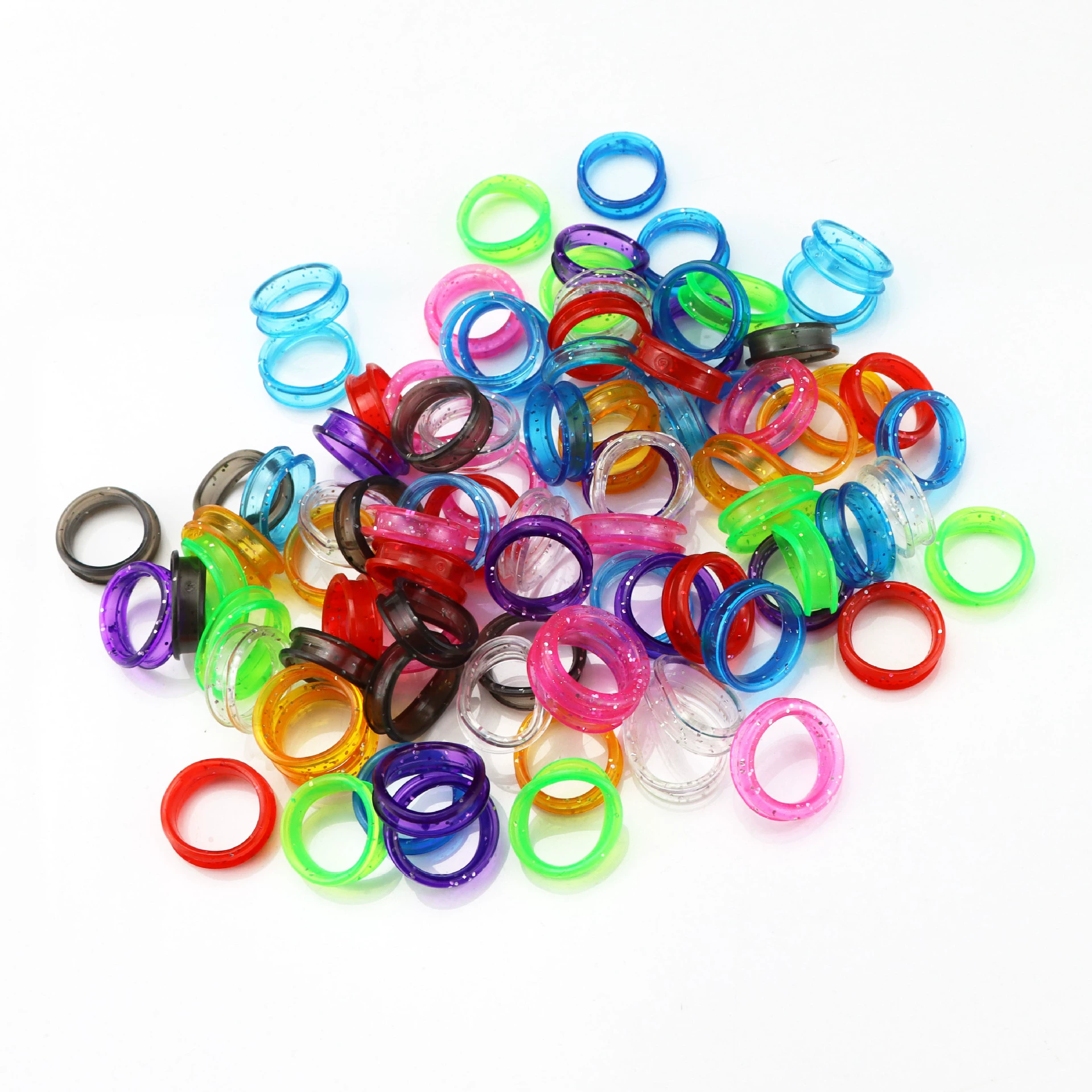 Ножницы для средних волос Ножницы для домашних животных Красочные силиконовые блестящие круги для пальцев Многоцветные по желанию