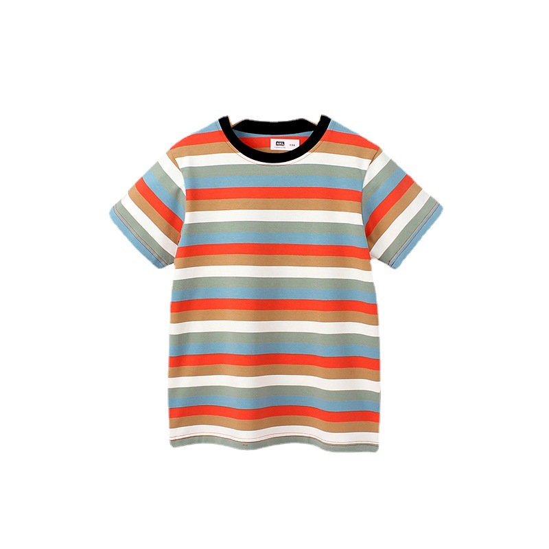 Ropa infantil de estilo coreano de verano nueva camiseta de manga corta para niños grandes a rayas de secado rápido transpirable superior de manga corta para niños al por mayor