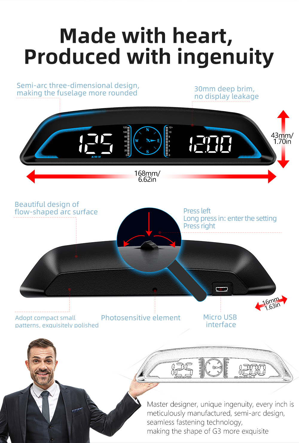 Car HUD Head-Up Display Dedicated GPS Tester Multifunctional Display Clock Smart Dashboard HD G3