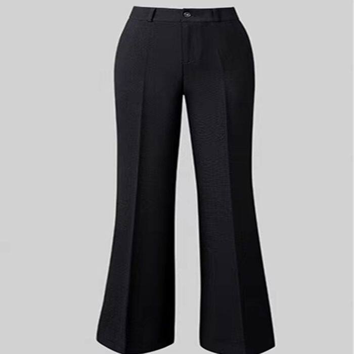 Bộ vest công sở nữ thanh lịch dài tay quần ống loe nhẹ — Quần đen, Áo đen đơn chiếc, Quần áo đen + quần