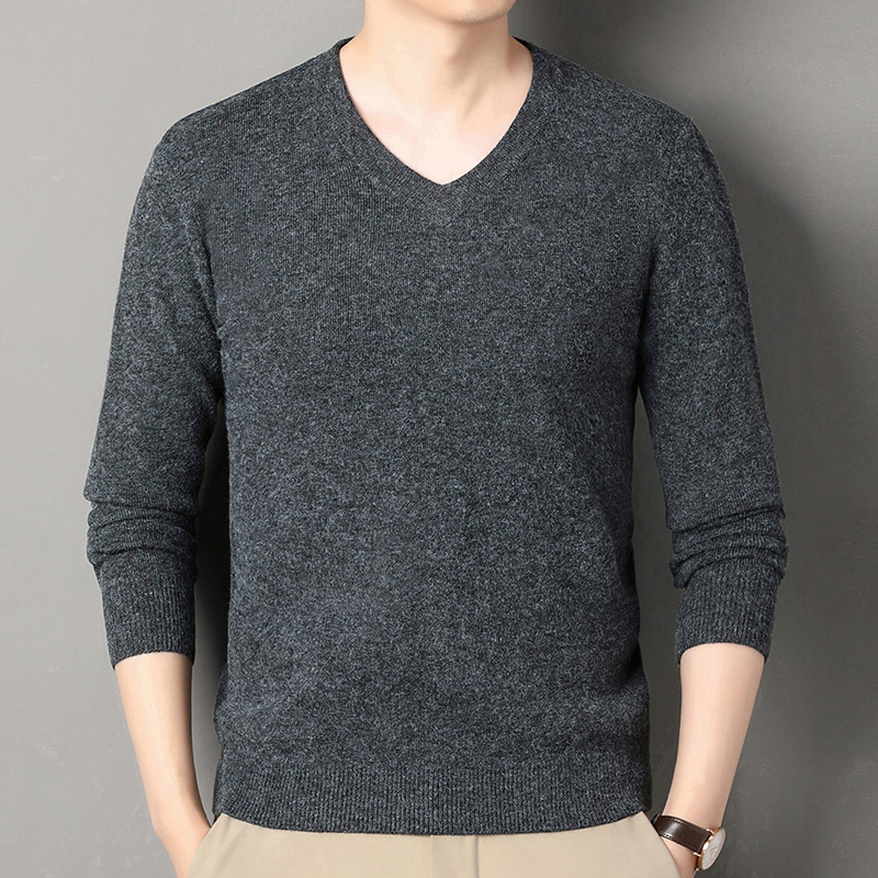 Comercio exterior para hombres otoño y invierno nuevo suéter de cuello en V suéter de lana de mediana edad delgado versátil de manga larga camisa de punto superior