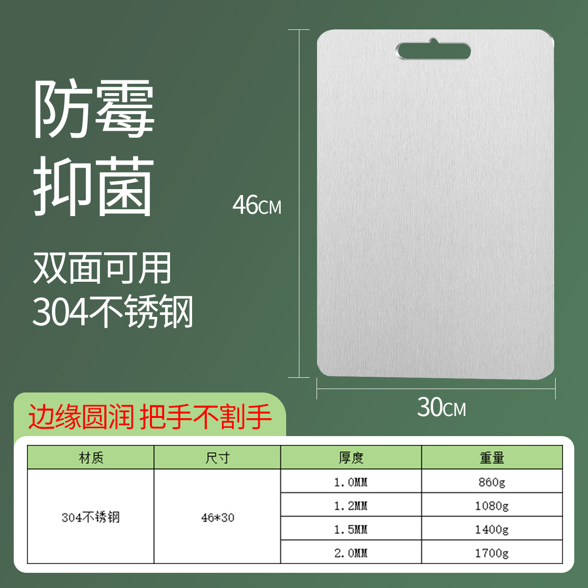 Placa de acero inoxidable transfronteriza explosiva de doble cara de cocina placa de acero inoxidable antibacteriana antifungal placa de corte de verduras de acero inoxidable