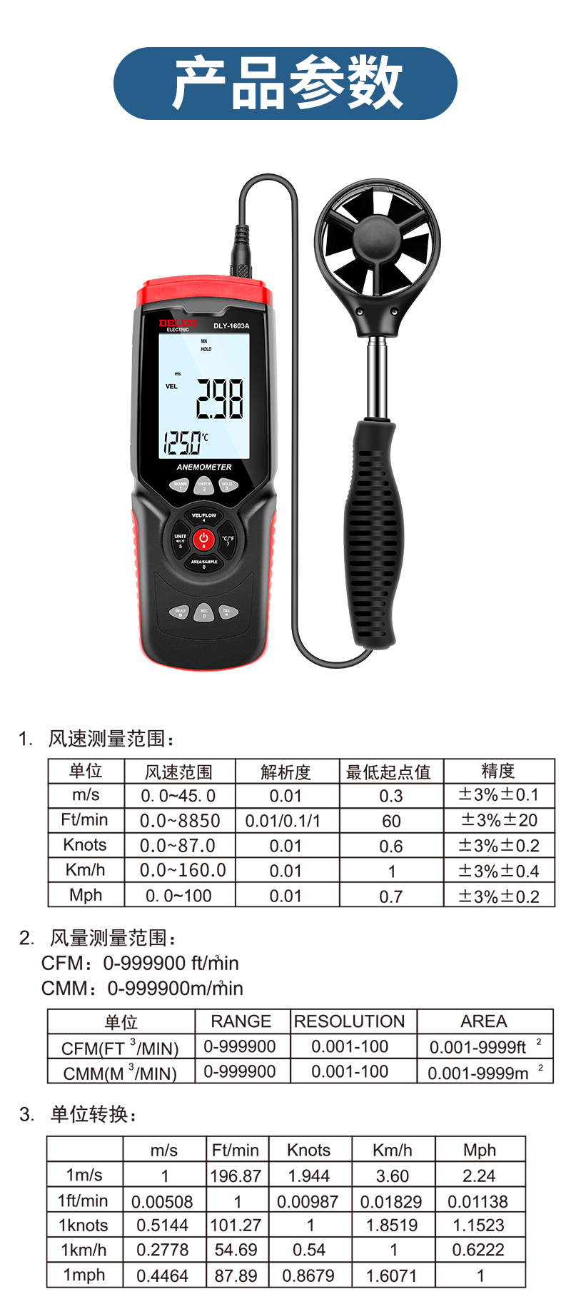 德力西风速仪风力测风计高精度风量测试仪检测仪器手持式风速测量-阿里巴巴