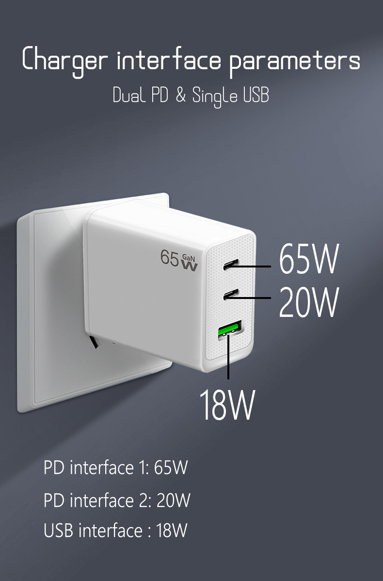 CE-zertifiziertes 65-W-Galliumnitrid-GaN-Ladegerät, Schnellladekopf für Mobiltelefone nach britischem Standard, Laptop-Geschwindigkeitsadapter_voghion.com