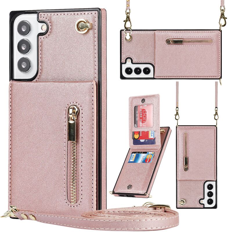 Applicable to Samsung S23Plus crossbody rope card holder mobile phone case S22Ultra coin purse card holder leather case protective cover