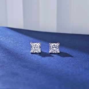 S925 Sterling Silver Earrings Women's Simple All-match Earrings Princess Square Diamond 1.2 karat Special-shaped High Carbon Diamond Jewelry