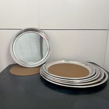 不锈钢圆型镜面盘酒店餐厅托盘茶水盘子水果沙拉亮光盘可配防滑垫