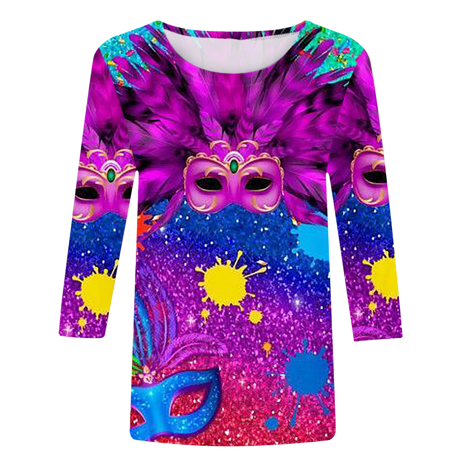 Nuova maschera a tema carnevalesco con stampa digitale trendy, girocollo, manica a 3/4_voghion.com