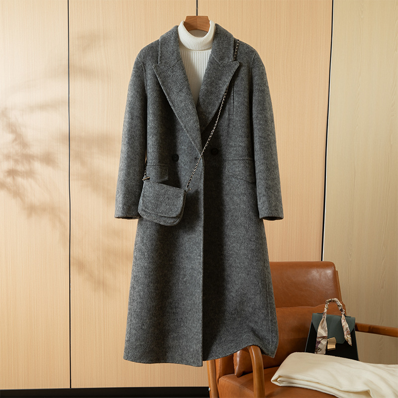 25秋新款含斜挎包气质西装领双面羊绒大衣女长款时尚显瘦毛呢外套