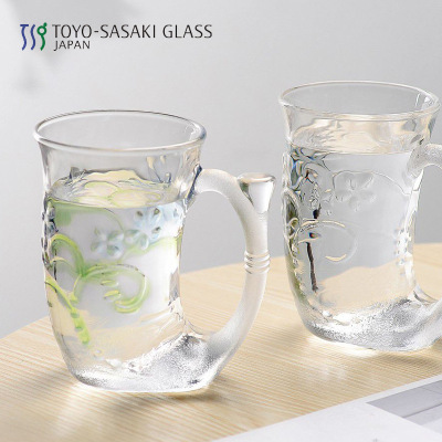 Import Japan Dongyang Sasaki mermaid Glass Mug Japanese transparent Water cup Floral engraved cup