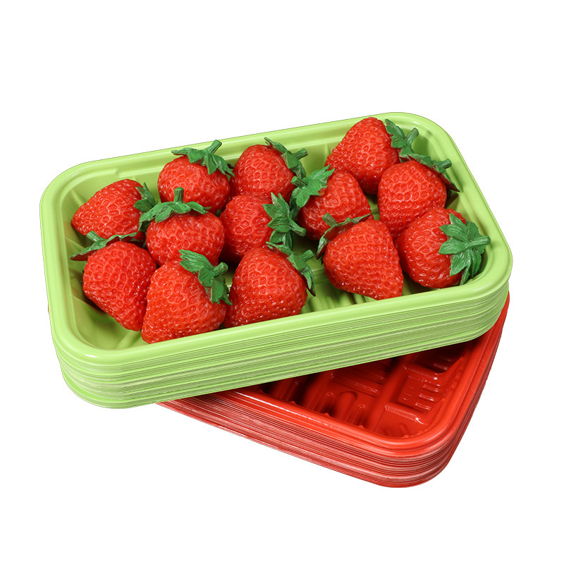 赤いいちご包装箱プラスチック赤いトレイ使い捨て長方形スーパー生鮮果物野菜包装箱|undefined