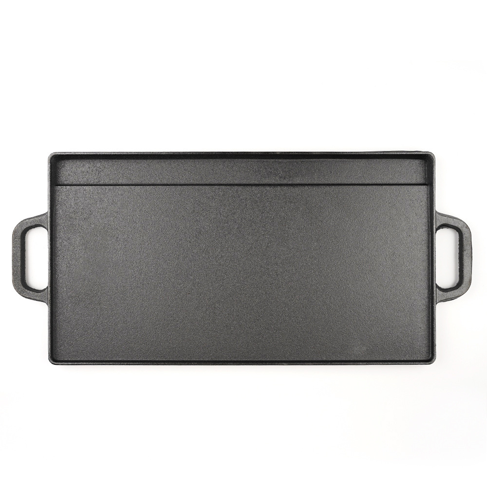 Ferro fundido al aire libre parrilla de carne freidora 202 rayas rectangulares placa de hierro de doble cara parrilla de doble oreja placa de parrilla