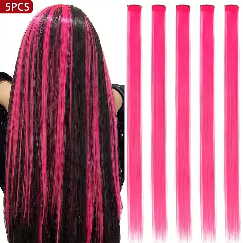 Trendy Straight Hair Clip-In Hair Extensions for Women, Realistic Hair, Seamless Colored Hair Extensions, 5-Piece Set, Hair Patch Extensions