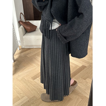 MENGXIANG 版型超正的灰色针织百褶裙女秋冬韩系百搭含羊毛半身裙