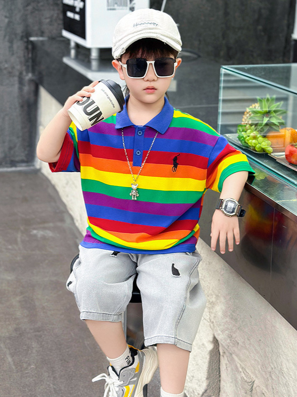 Conjunto de verano para niños 7376, estilo nuevo 2026, pantalones cortos de mezclilla para niños, conjunto de dos piezas de manga corta para bebé, a la moda