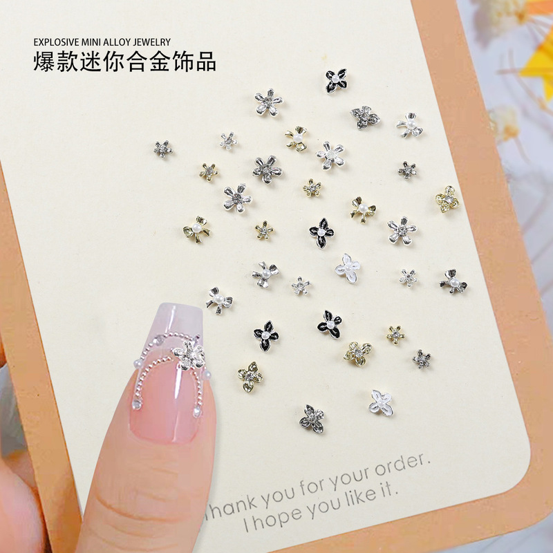 Japanese-Style Trendy New Mini Alloy Nail Art Accessories Sweet Cool Retro Mini Flower Bow Tie Accessories