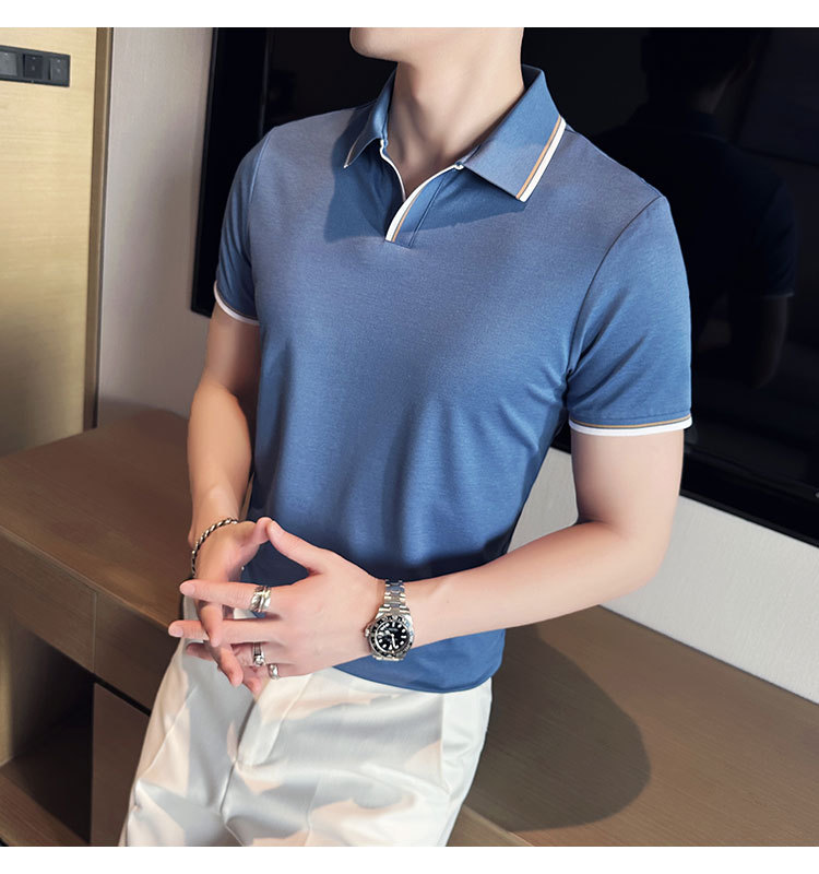 Mulberry silk short sleeved Polo shirt for men's casual, business, light luxury, ruffian and handsome T-shirt, ice silk, no iron_voghion.com