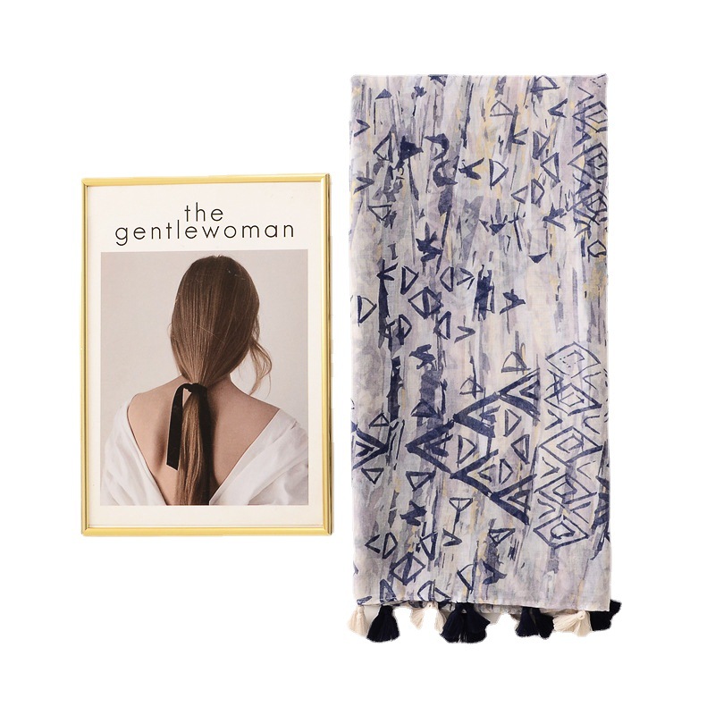 Fresco creativo púrpura mano pintura impresión borla bufanda de algodón y lino sensación bufanda viaje foto decoración anti-chal