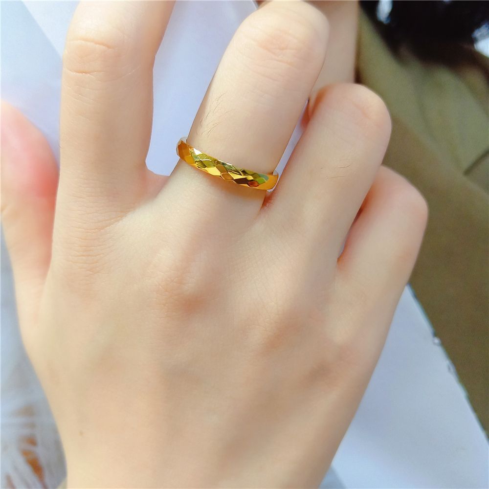 3mmV-shaped Wave batch Flower Light Luxury Fashion High-End sense non-deading Diamond Plaid Titanium Steel Ring female couple Jewelry