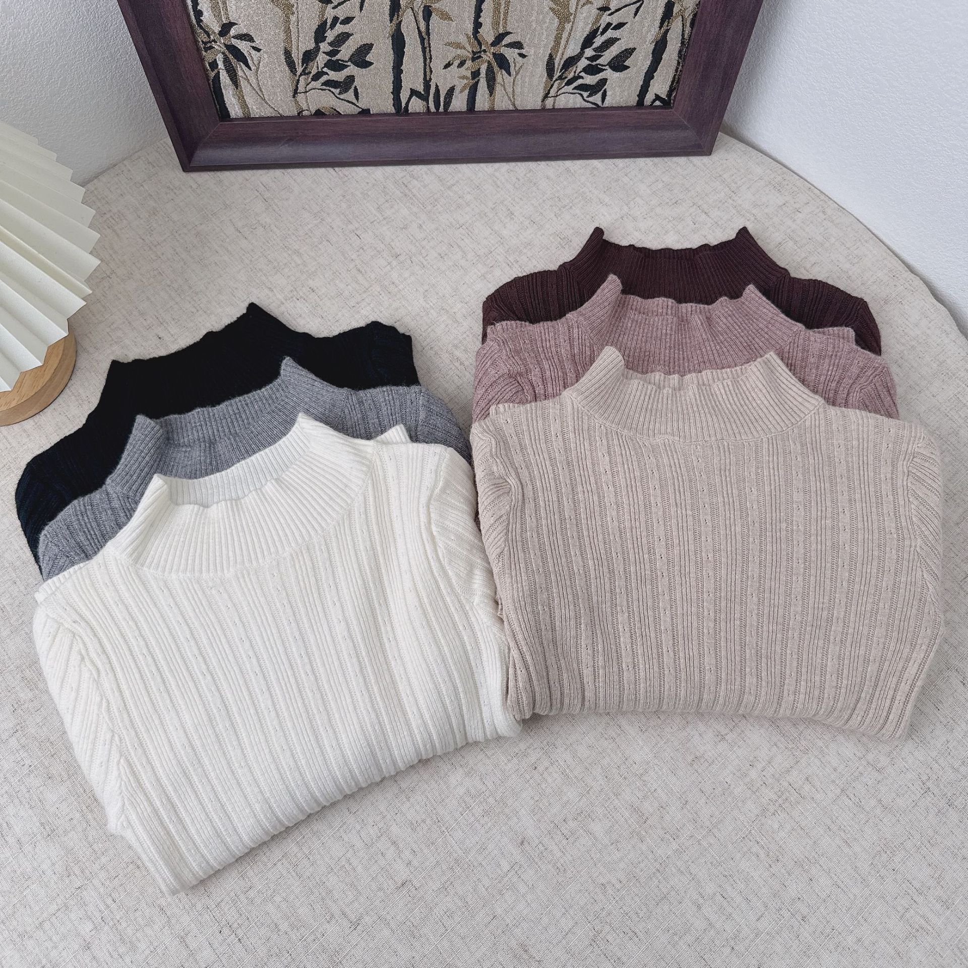 Suéter de niñas 2026 niños otoño invierno nuevo pullover de punto fondo suéter de cuello medio alto de bebé chaqueta de aire exterior