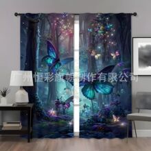 跨境热款TEMU希音亚马逊浴帘多主题来图可定数码印花涤纶装饰窗帘