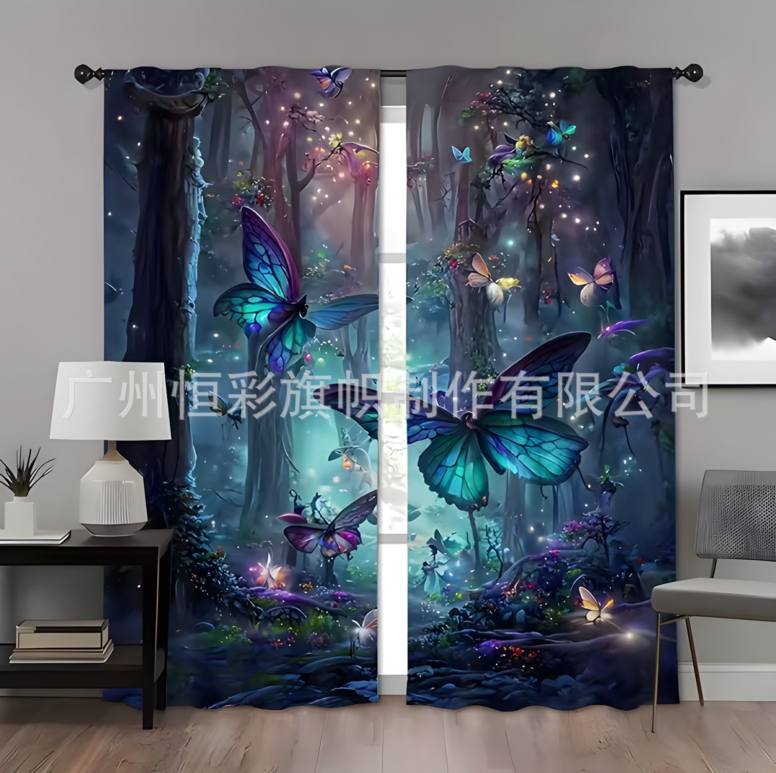 跨境热款TEMU希音亚马逊浴帘多主题来图可定数码印花涤纶装饰窗帘