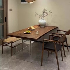 图集 参数 胡桃色长条全实木餐桌饭桌原木大板茶桌极简老板桌工作