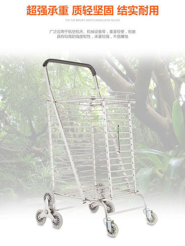 K9HX Wholesale Extra Large Stainless Steel Factory Hotel Shopping Cart Portable Folding Grocery Cart Extra Large Capacity Vegetables