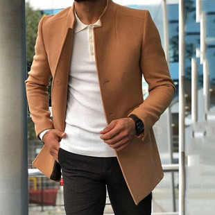 2023 Export Casual Men's Youth Suit Autum New Thickeneded Lining Pure Color Slim Woolen Coat