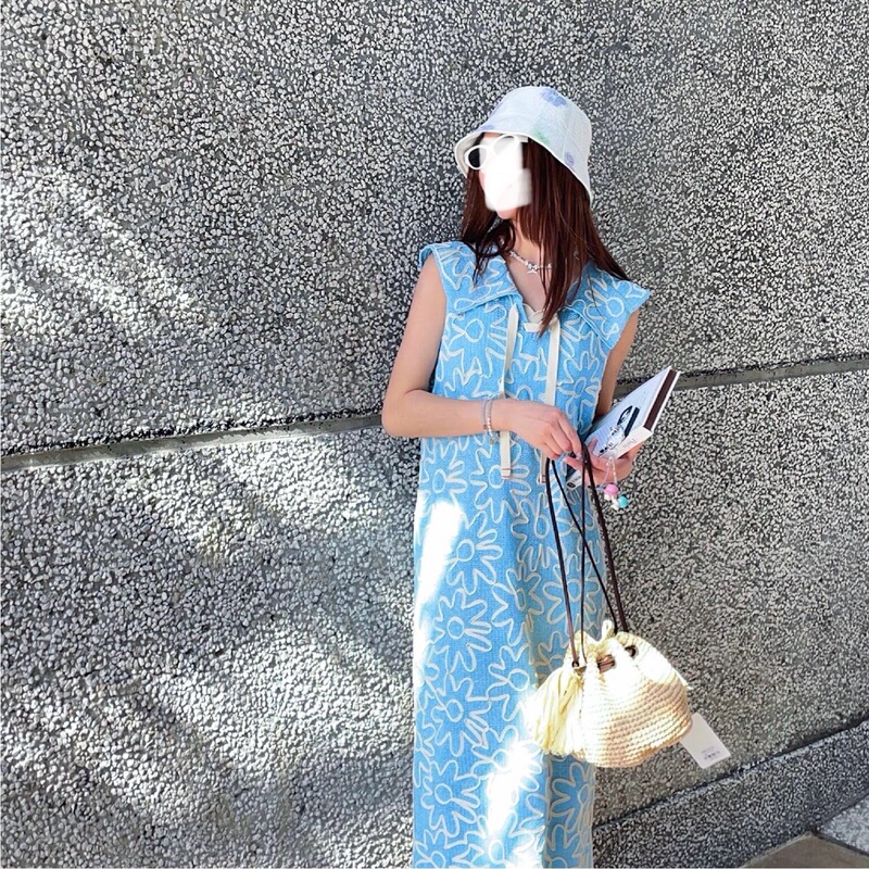 French Romantic Summer Nautical Navy Collar Printed Lace-Up Temperament Gentle Age-Reducing Loose Sleeveless Knitted Dress