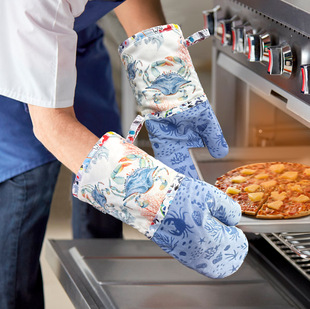 Silicone Printed Non-Hot Cotton Gloves for Commercial Ovens, Microwave Ovens, Baking, High Temperature Resistance, Anti-Scalding, Heat Insulation, Household Use