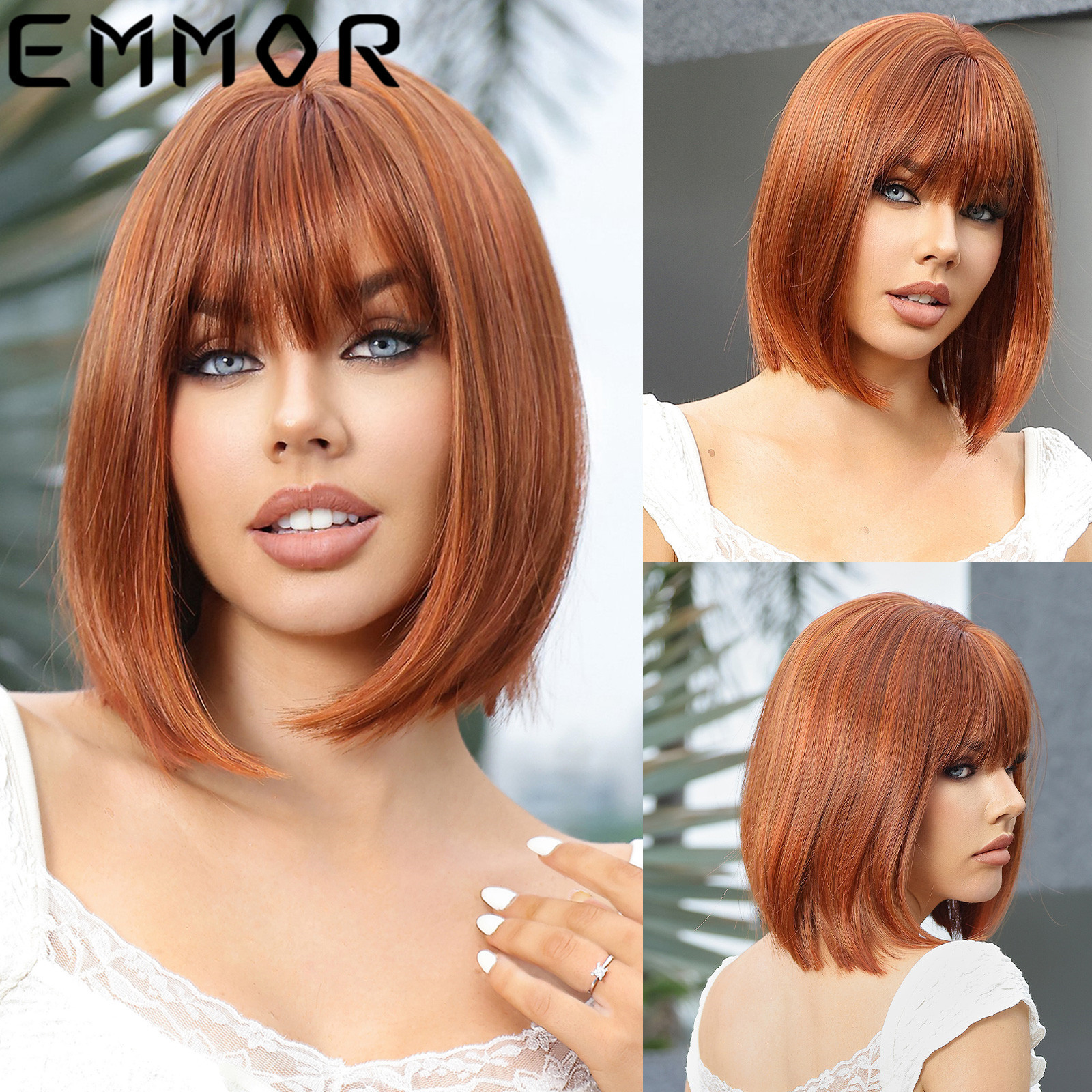 Spot peluca de pelo corto europea y americana, mujer pura, cabello liso, cabeza de Bobo, flequillo de aire, reducción de edad, nuevo estilo, cubierta completa, wigs