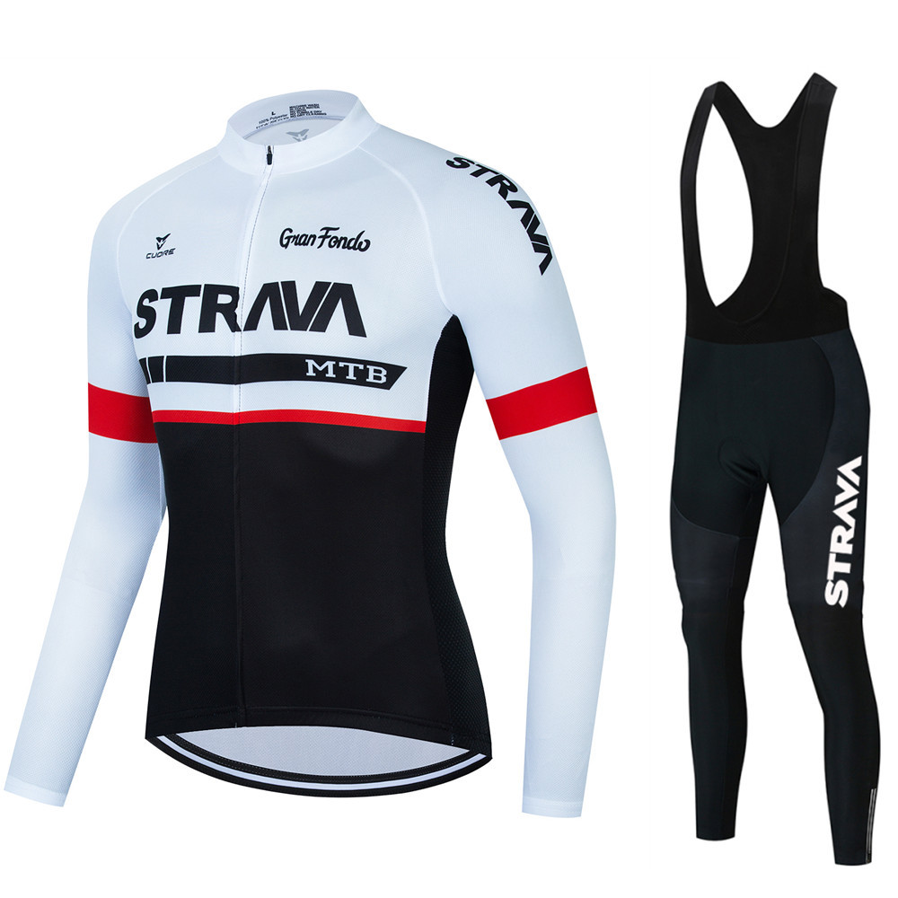 STRAVA long-sleeved cycling suit cross-border wholesale fleet version men's quick-drying breathable strap suit spring and autumn