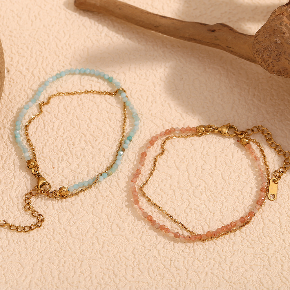 Natural Stone Beaded Stainless Steel Bracelet