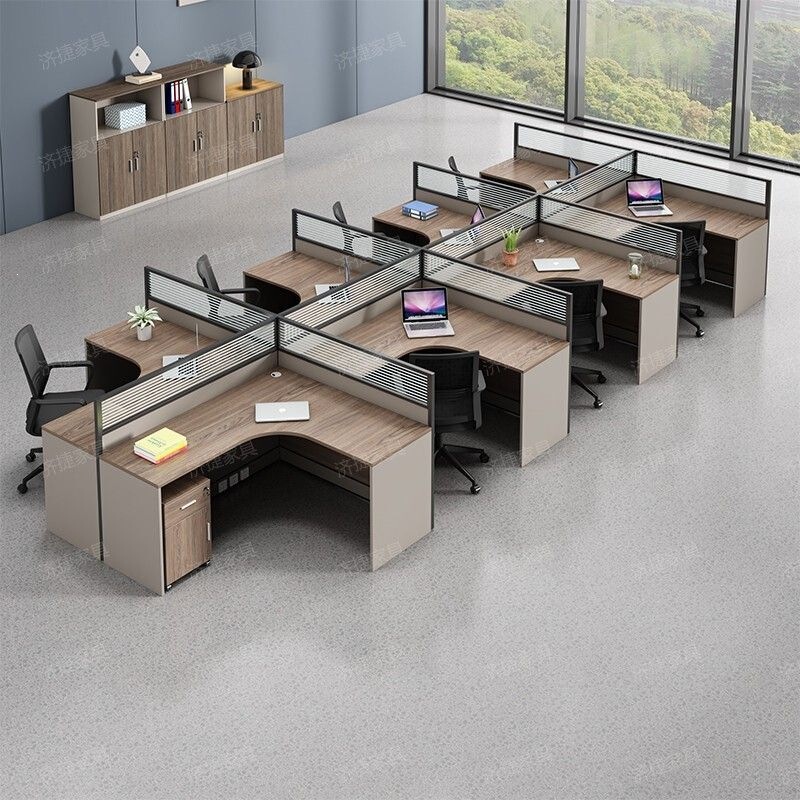 Office partition desk, available in 2/4/6-person configurations, including desk and chair sets, partition screens, and employee computer desks