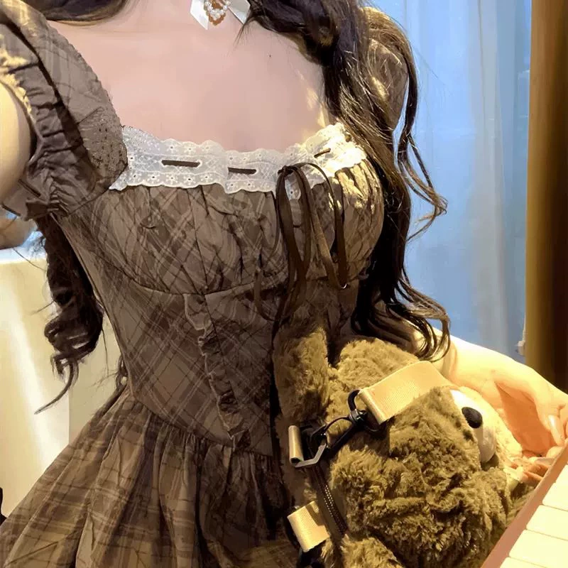 Летнее женское платье, короткое, миниатюрное, в чистом стиле, милая и милая девушка, французская юбка с пышными рукавами.