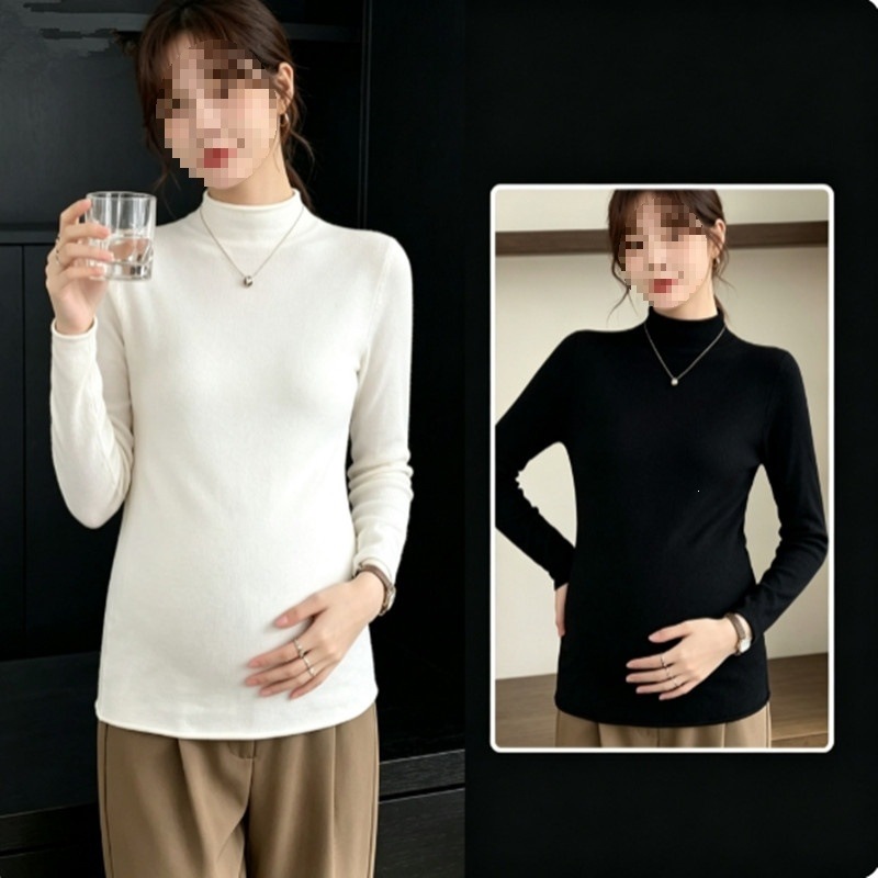 Cross-border maternity base layer, autumn/winter style, long-sleeved outerwear, black inner layer, high-elasticity, high-neck sweater for pregnant women