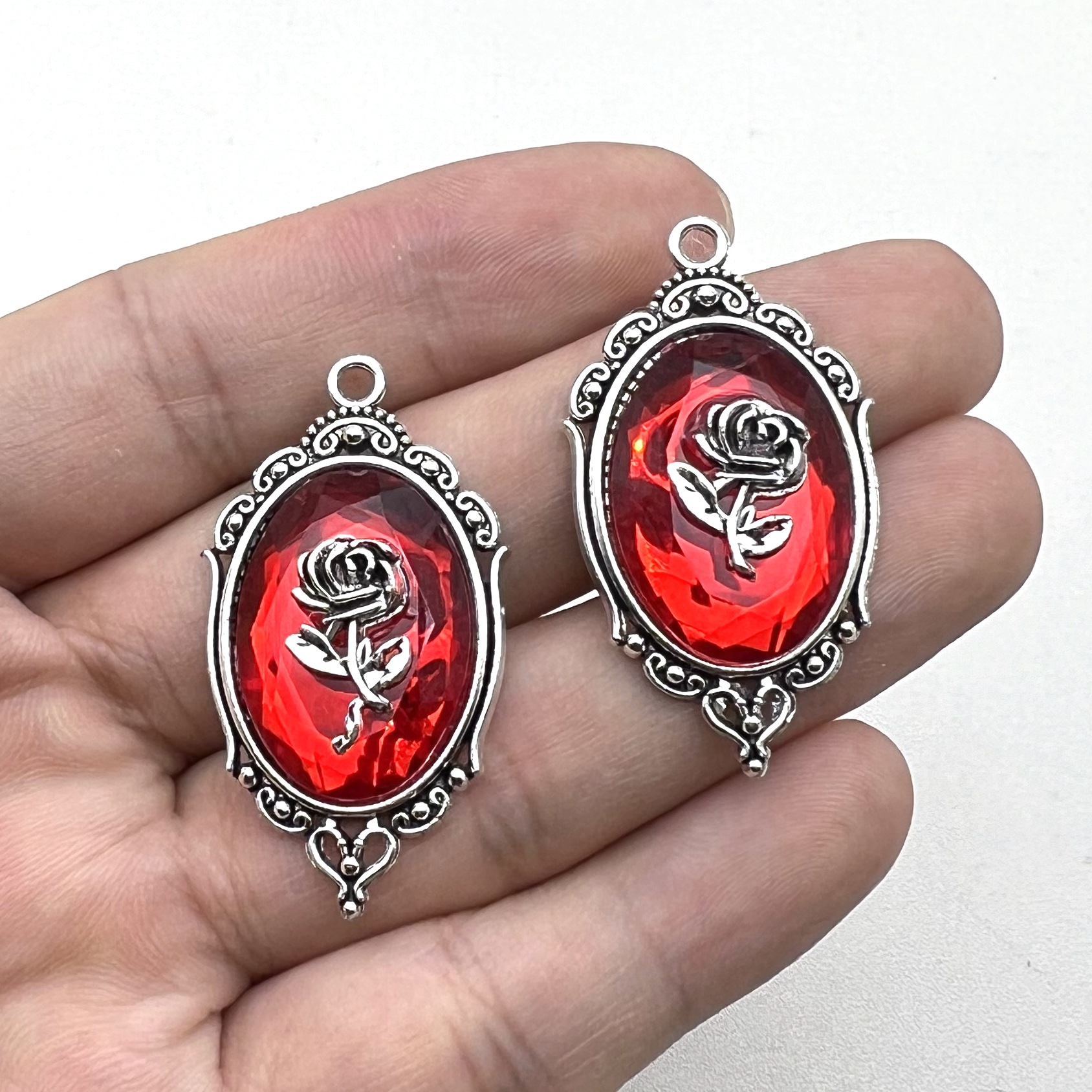 DIY Jewelry Accessories Classification 1 Piece Quantity 1 Piece Alloy Silver Plated Rose Flower Pendant DIY Jewelry Accessories
