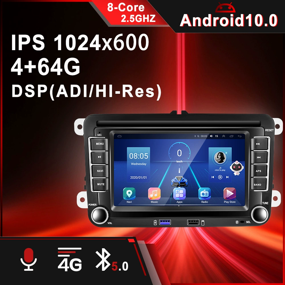 Совместимое с Volkswagen 7-дюймовым Android 13 Центральный блок Большой экран Беспроводной CarPlay Навигация Задняя камера Образ все-в-одном