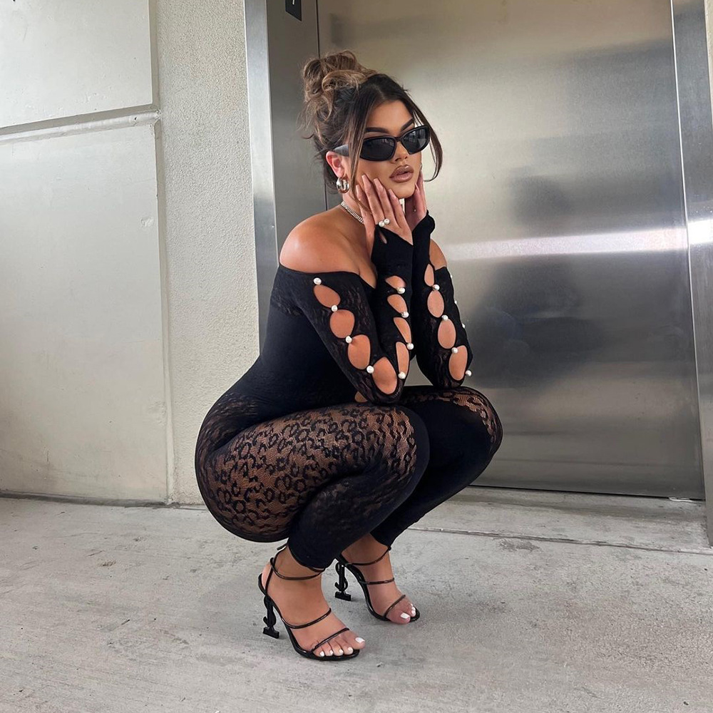 FFW1271 mujeres europeas y americanas sexy hueco malla sexy pijamas discoteca encaje sexy ropa interior mono