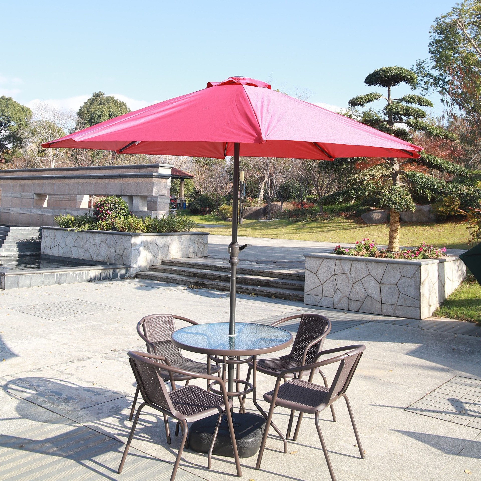 Mesa y silla al aire libre con paraguas combinación patio al aire libre jardín mesas y sillas tres piezas set casero ocio al aire libre balcón tabla plegable image 15