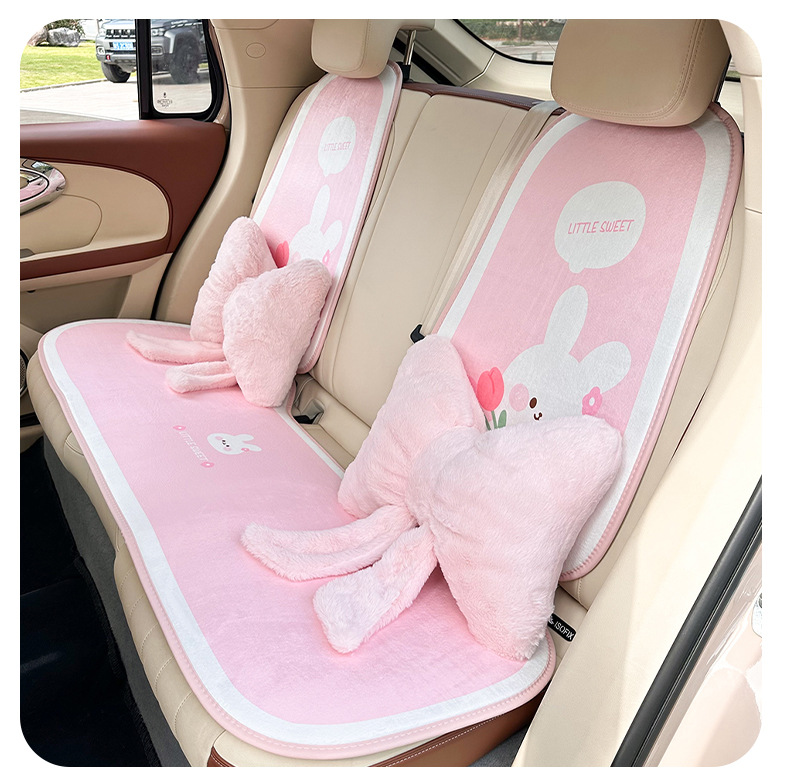 Blue Rain Original Plush Car Headrest and Lumbar Support with Cute Bow, Neck Pillow for Car, Comfortable Waist Support Car Pillow