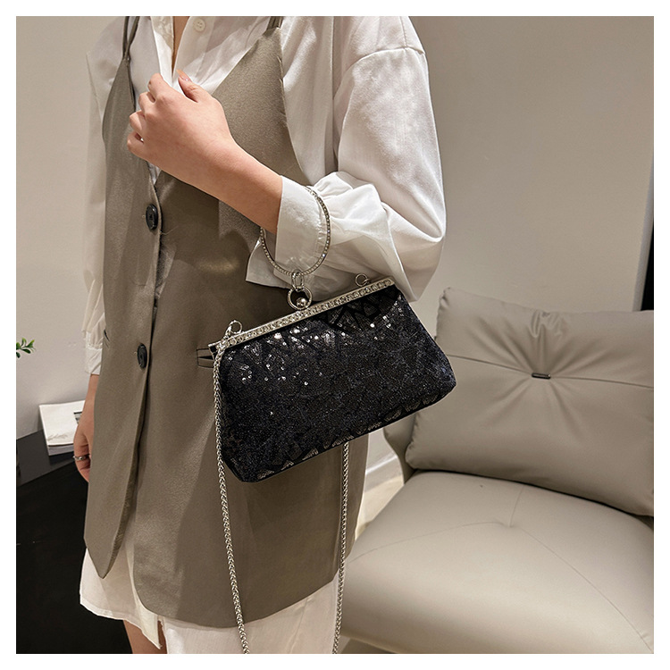 Women's Small Pu Leather Solid Color Elegant Sequins Open Evening Bag display picture 13